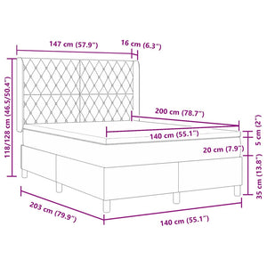 vidaXL Lit coffre avec bandes LED gris clair 140 x 200 cm velours