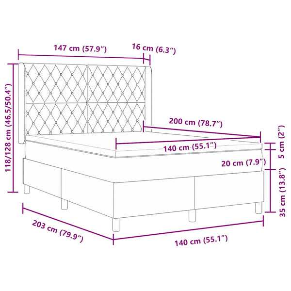 vidaXL Lit coffre avec bandes LED gris clair 140 x 200 cm velours