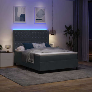 vidaXL Lit coffre avec bandes lumineuses LED Gris foncé 140 x 200 cm Velours