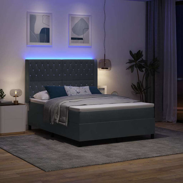 vidaXL Lit coffre avec bandes lumineuses LED Gris foncé 140 x 200 cm Velours
