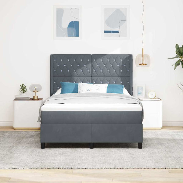 vidaXL Lit boxspring avec matelas et LED Gris foncé 160 x 200 cm Velours