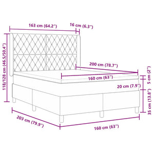 vidaXL Lit boxspring avec matelas et LED Gris foncé 160 x 200 cm Velours