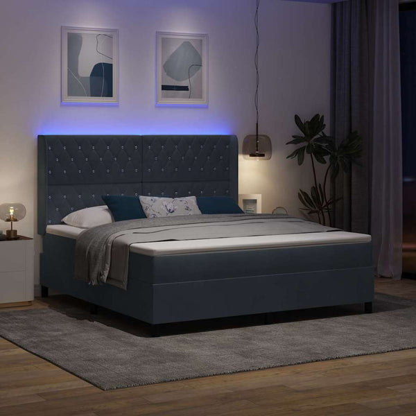 vidaXL Lit boxspring avec matelas et LED gris foncé 180 x 200 cm Velours