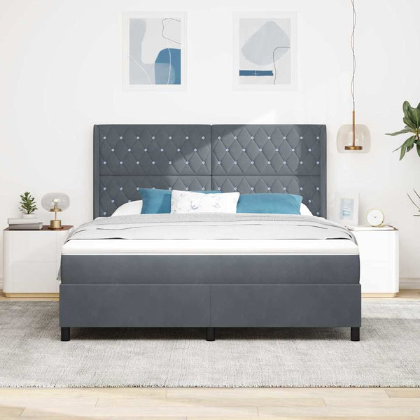 vidaXL Lit boxspring avec matelas et LED gris foncé 180 x 200 cm Velours