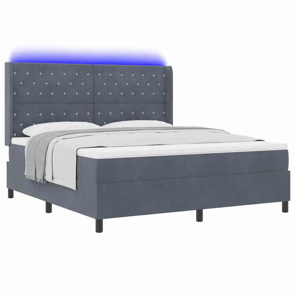 vidaXL Lit boxspring avec matelas et LED gris foncé 180 x 200 cm Velours