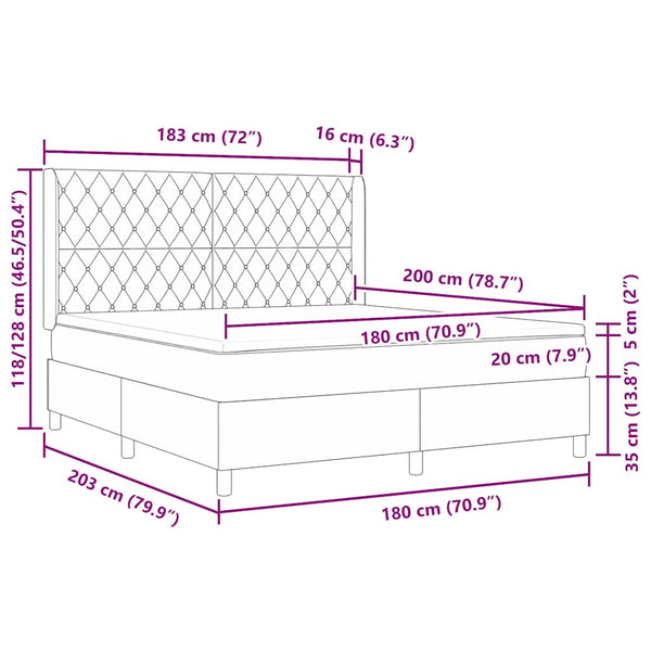 vidaXL Lit boxspring avec matelas et LED gris foncé 180 x 200 cm Velours