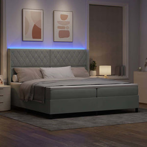 vidaXL Lit coffre avec matelas et LED Gris clair 200 x 200 cm Velours