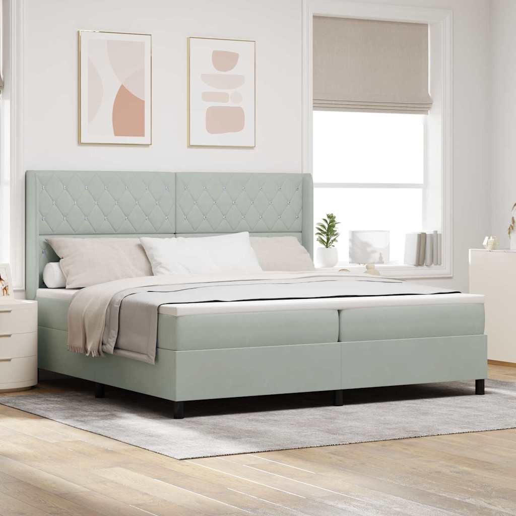 vidaXL Lit coffre avec matelas et LED Gris clair 200 x 200 cm Velours