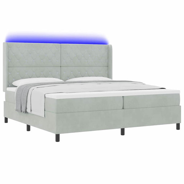 vidaXL Lit coffre avec matelas et LED Gris clair 200 x 200 cm Velours
