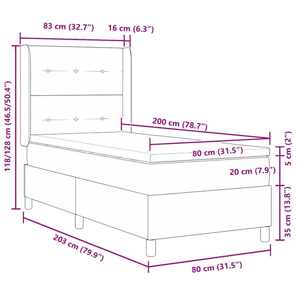 vidaXL Lit coffre avec matelas et LED Noir 80 x 200 cm Velours