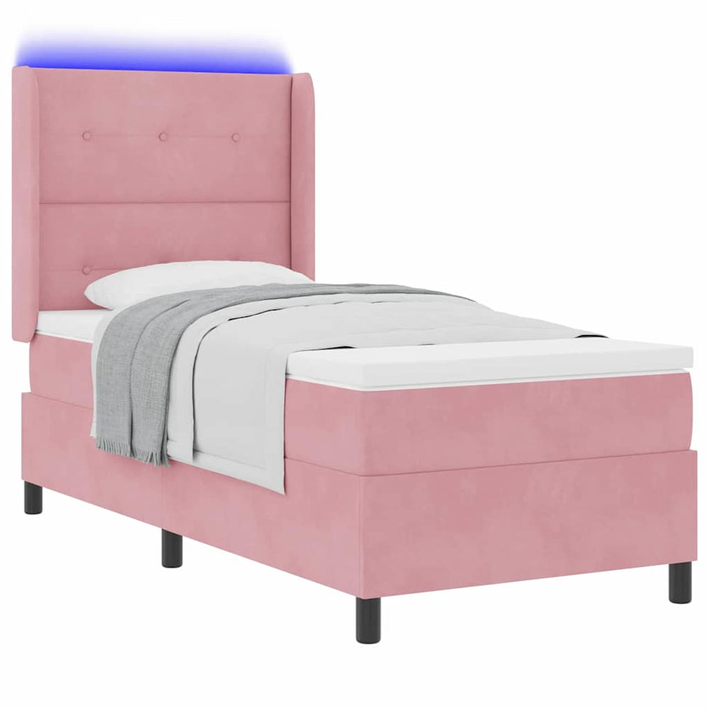 vidaXL Lit avec matelas à ressorts ensachés et LED Rose 80 x 200 cm Velours