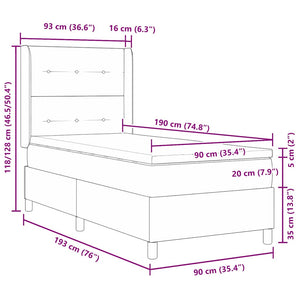 vidaXL Lit coffre avec matelas et LED Noir 90 x 190 cm Velours