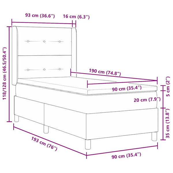 vidaXL Lit coffre avec matelas et LED Noir 90 x 190 cm Velours