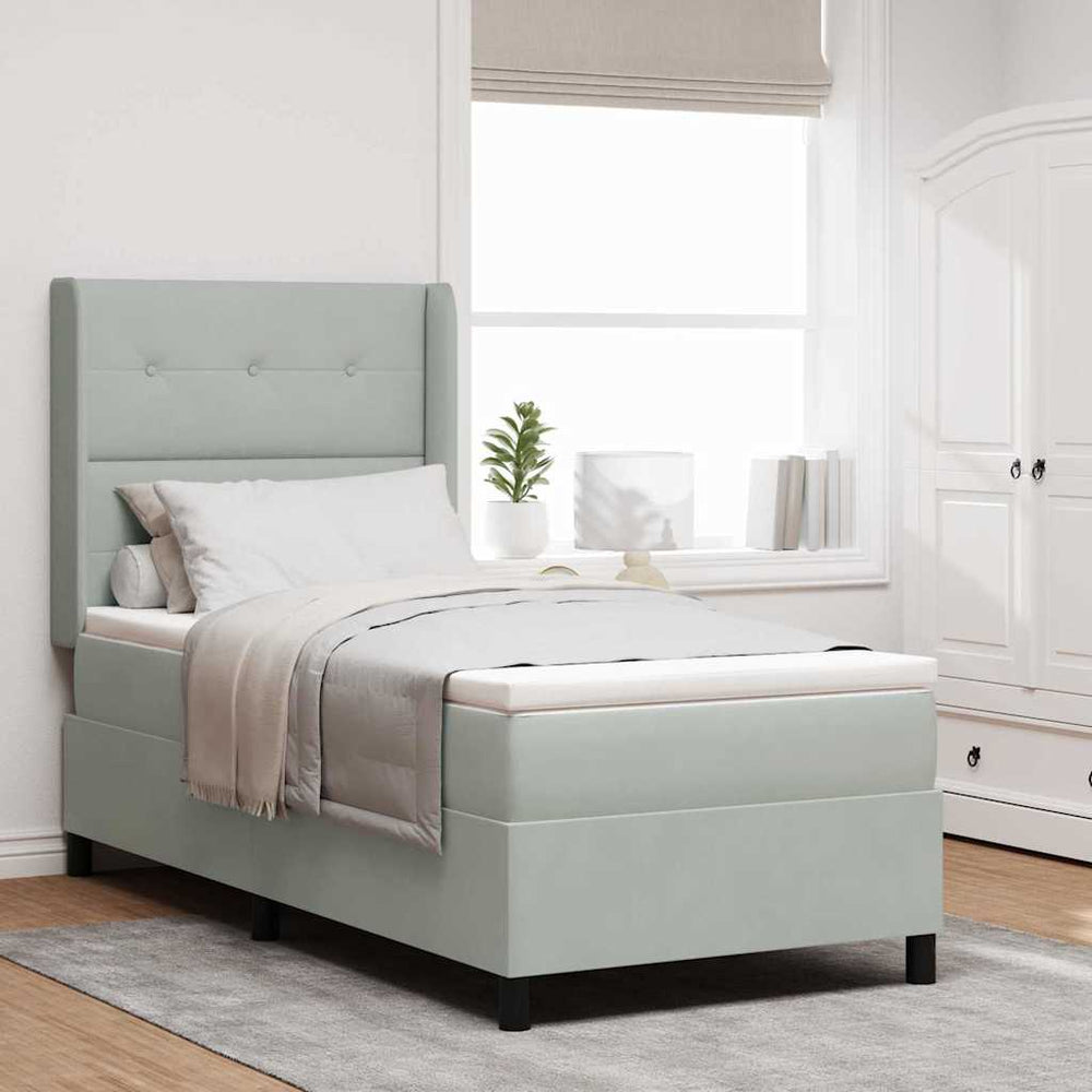 vidaXL Box Spring Bed with Mattress with LED Light Grey 90 x 200 cm Velvet