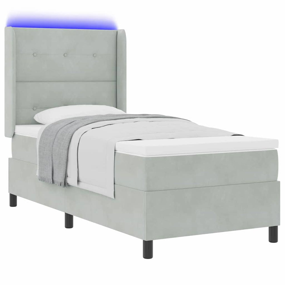 vidaXL Box Spring Bed with Mattress with LED Light Grey 90 x 200 cm Velvet