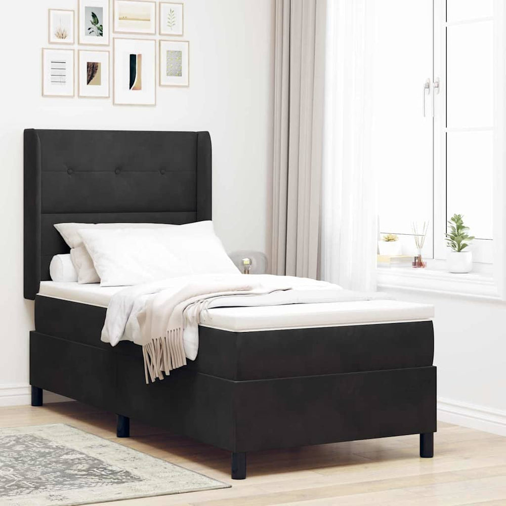 vidaXL Box Spring Bed with Mattress and LED Black 90 x 200 cm Velvet