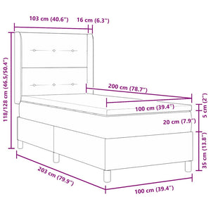 Boxspringbett mit LED und Matratze Dunkelgrau 100x200 cm