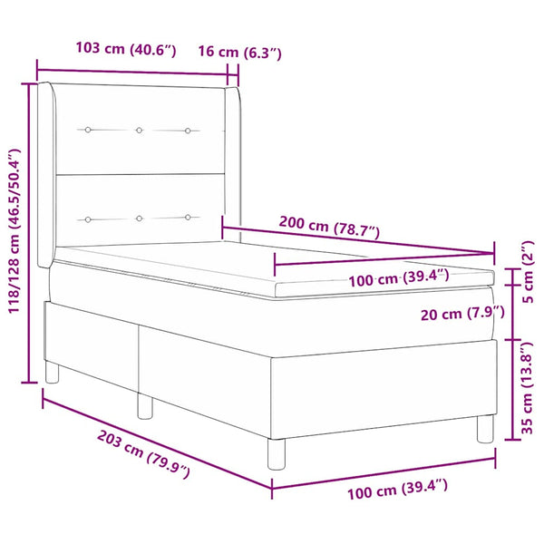 Boxspringbett mit LED und Matratze Dunkelgrau 100x200 cm