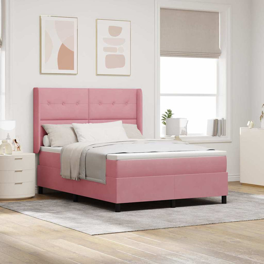 vidaXL Box spring bed with mattress with LED Pink 160 x 200 cm Velvet