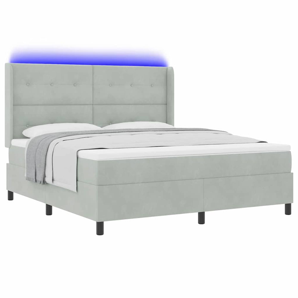 vidaXL Lit coffre avec matelas et LED Gris clair 180 x 200 cm Velours