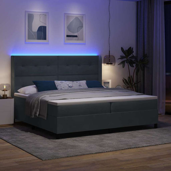 Boxspringbett mit LED Dunkelgrau 200x200 cm Samt