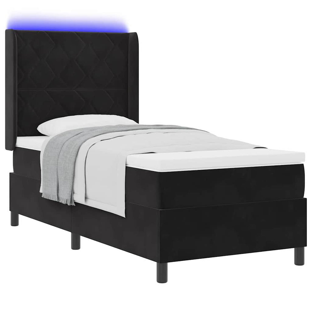 vidaXL Box Spring Bed with LED Light Strips Black 90 x 200 cm Velvet