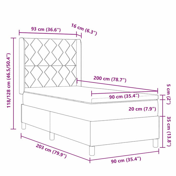 Boxspringbett Schwarz mit LED 90x200 cm Samt
