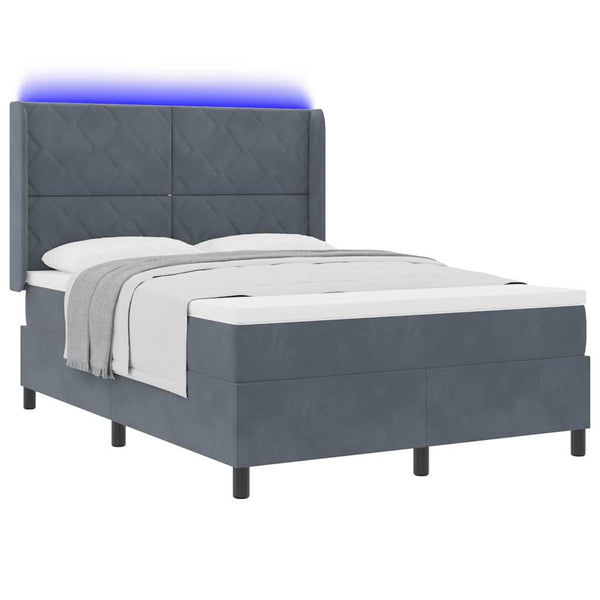 vidaXL Lit double tapissier avec matelas et LED Gris foncé 140 x 200 cm Velours
