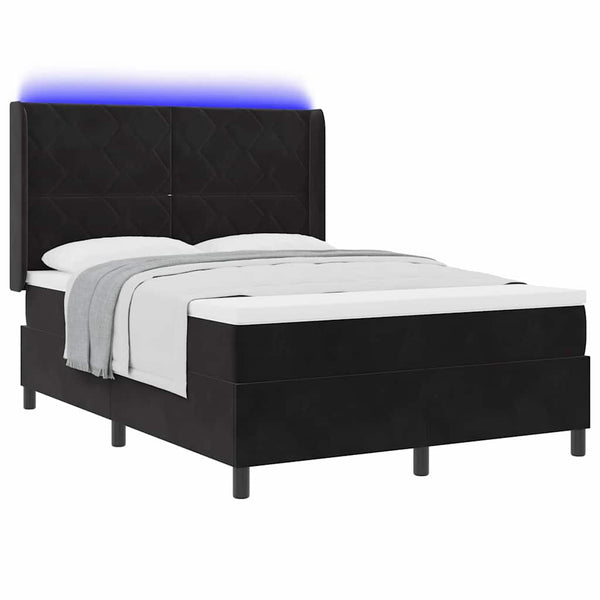 vidaXL Lit coffre avec matelas avec LED noir 140 x 200 cm velours