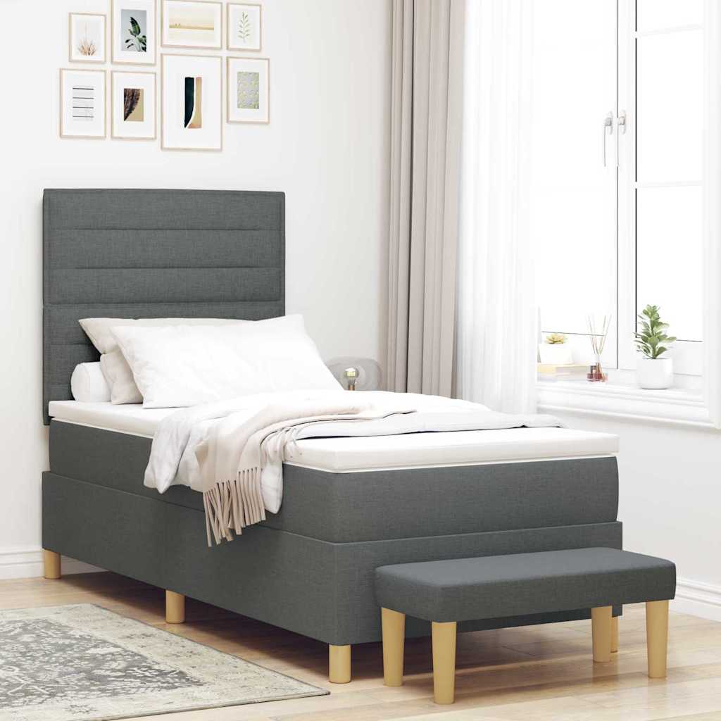 vidaXL Lit boxspring avec oreillers Gris foncé 200 x 90 cm Tissu