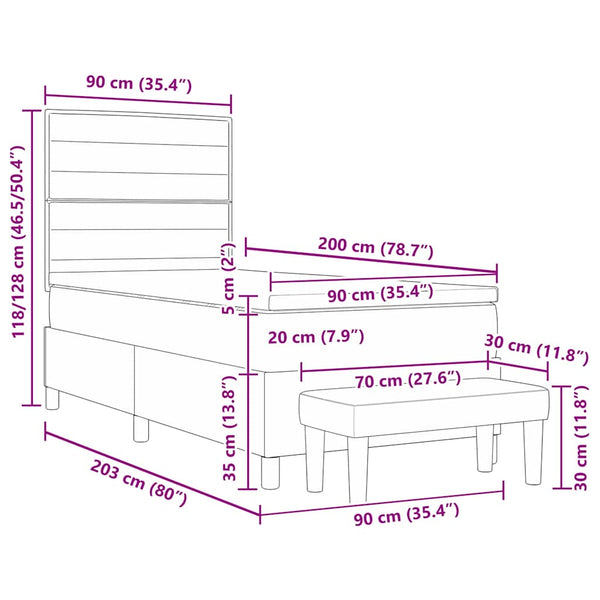 vidaXL Lit boxspring avec oreillers Gris foncé 200 x 90 cm Tissu