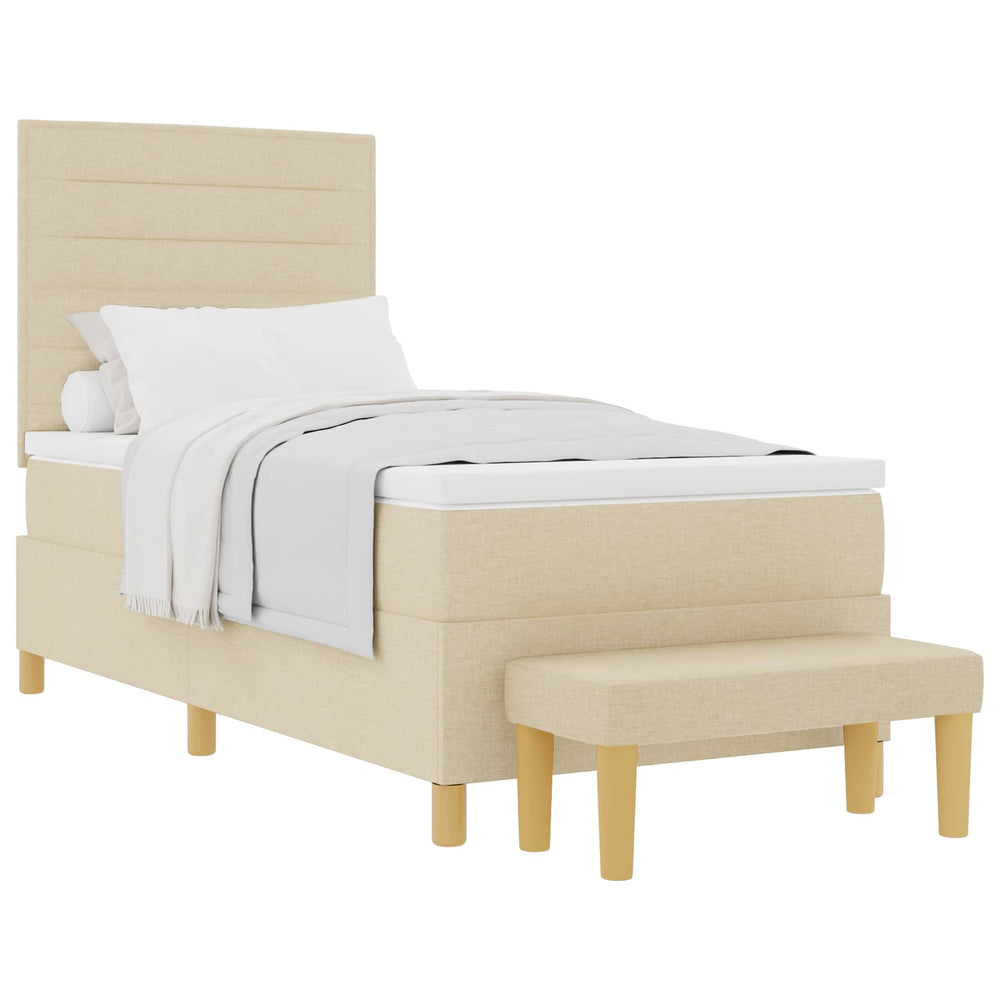 vidaXL Lit avec sommier tapissier et oreillers avec tête de lit crème 200 x 90 cm tissu