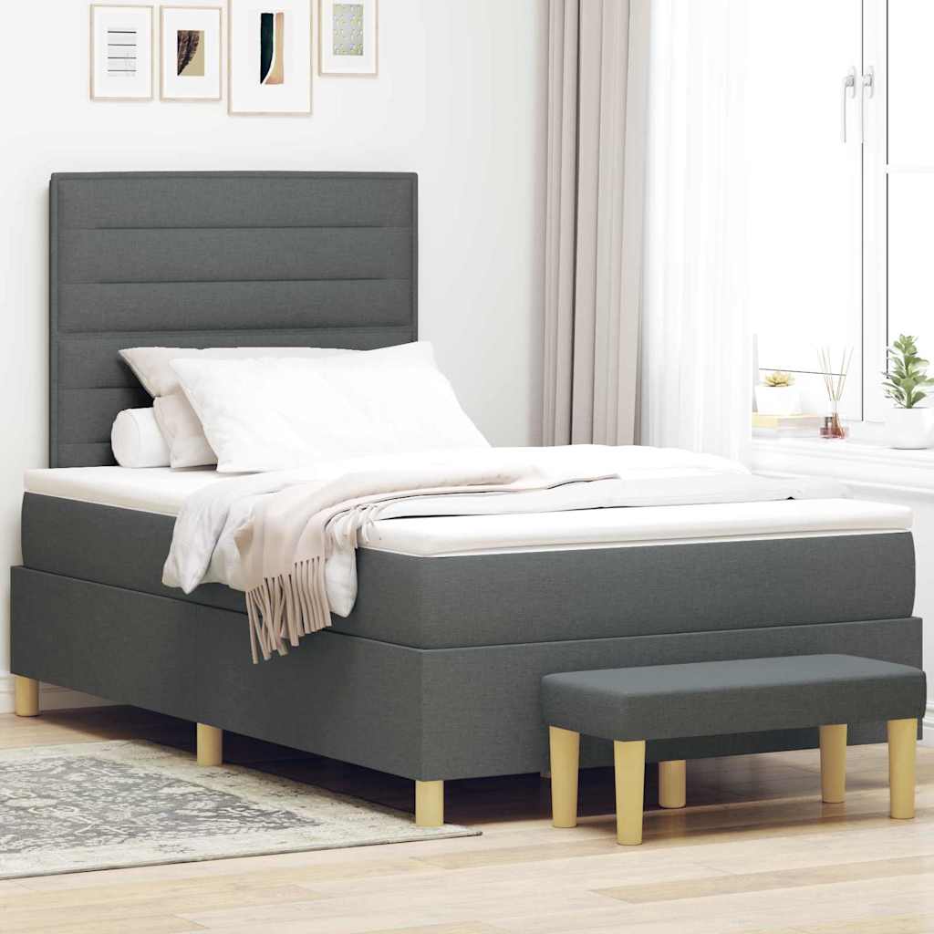 vidaXL Lit coffre tapissier avec tête de lit tissu gris foncé 190 x 120 cm
