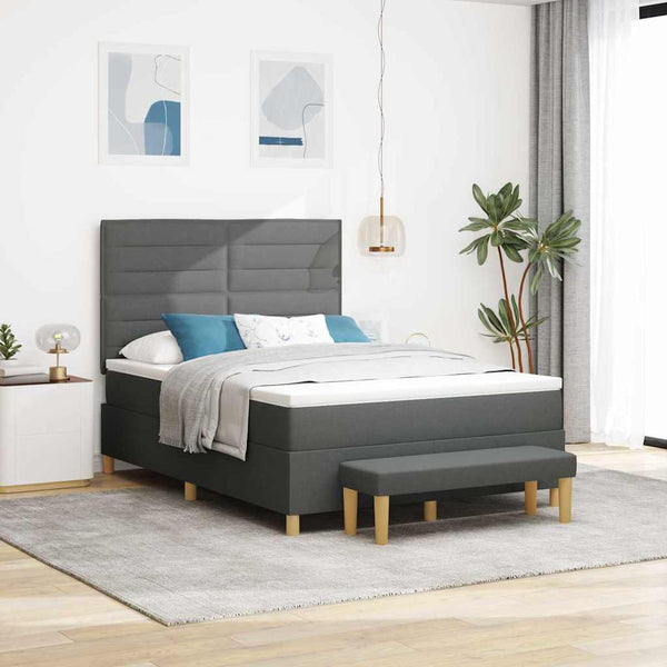 vidaXL Lit boxspring avec oreillers Gris foncé 200 x 140 cm Tissu
