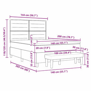 vidaXL Lit boxspring avec oreillers Gris foncé 200 x 140 cm Tissu