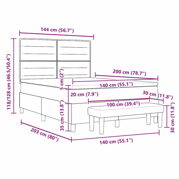 vidaXL Lit boxspring avec oreillers Gris foncé 200 x 140 cm Tissu
