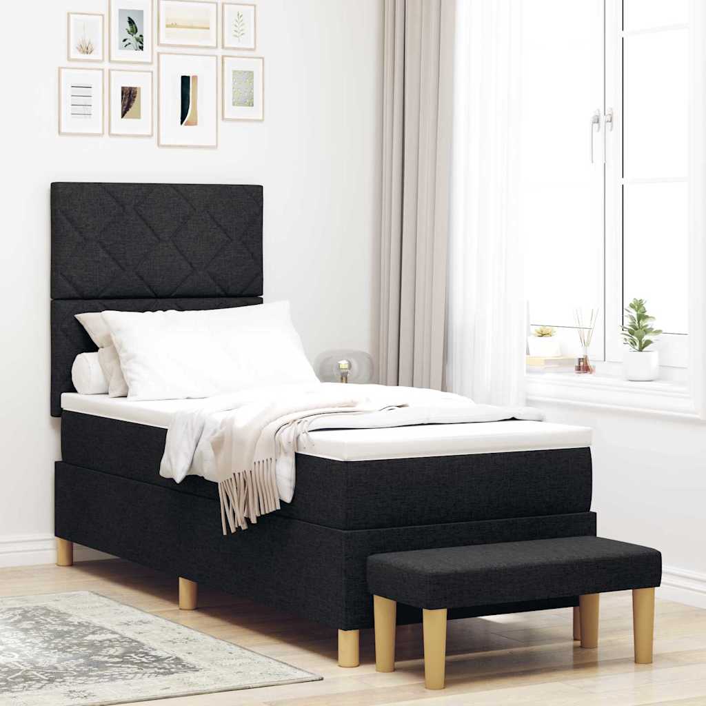 Boxspringbett mit Kissen, Kopfteil Schwarz 200x80cm