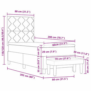 Boxspringbett mit Kissen, Kopfteil Schwarz 200x80cm