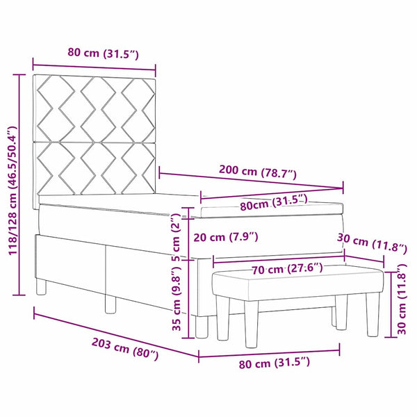 Boxspringbett mit Kissen, Kopfteil Schwarz 200x80cm