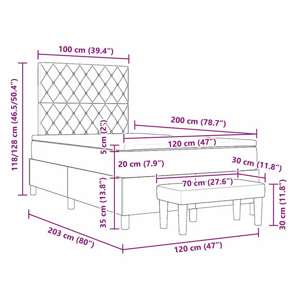 Boxspringbett Schwarz Samt 200x120 cm