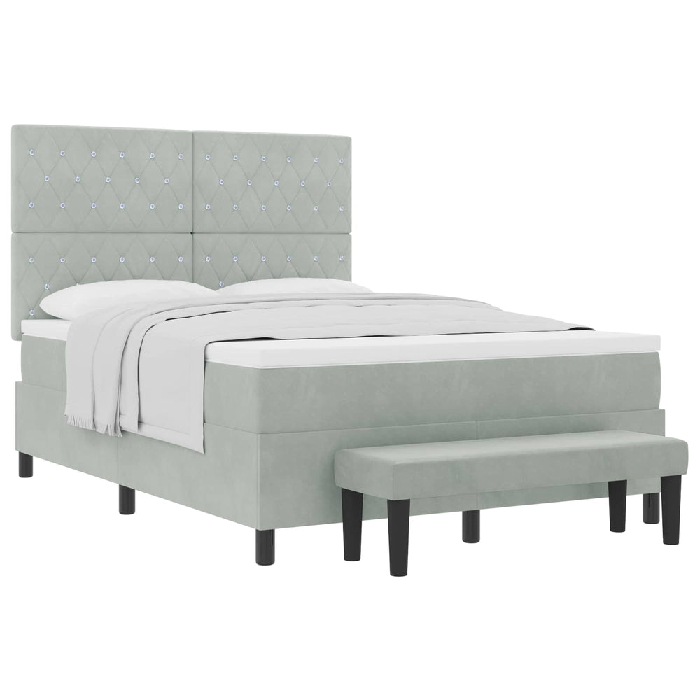 vidaXL Box Spring Bed with Pillows Light Grey 200 x 140 cm Velvet
