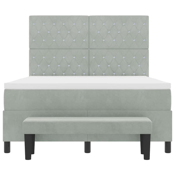 vidaXL Lit boxspring avec oreillers Gris clair 200 x 140 cm Velours