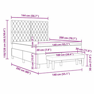 vidaXL Lit boxspring avec oreillers Gris clair 200 x 140 cm Velours