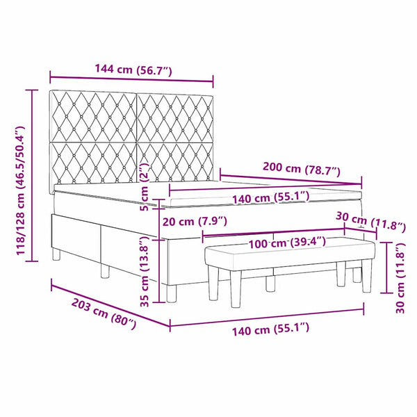 vidaXL Lit boxspring avec oreillers Gris clair 200 x 140 cm Velours