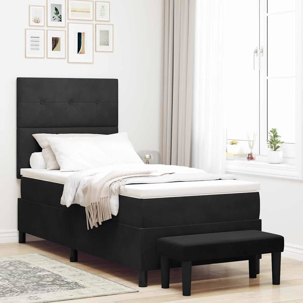 vidaXL Box Spring Bed with Pillows with Headboard Black 190 x 90 cm Velvet