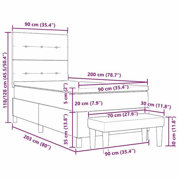 Boxspringbett Schwarz Samt 200x90 cm