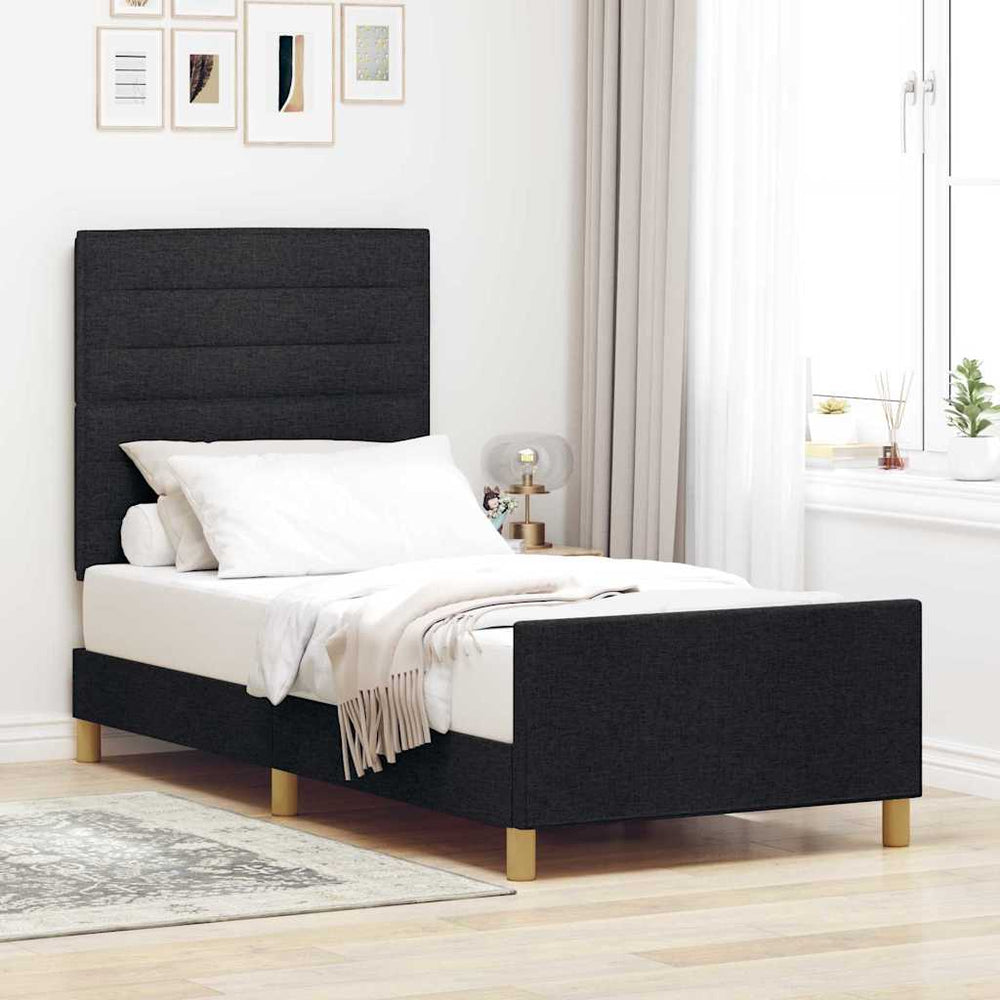 Schwarzes Stoff-Bettgestell 80x200 cm mit Kopfteil