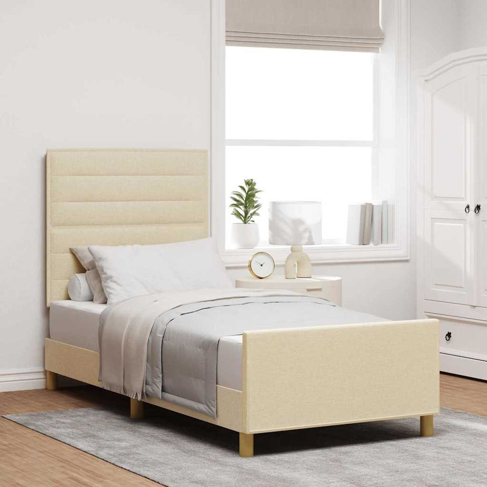Creme Bettgestell 80x200 cm mit Kopfteil