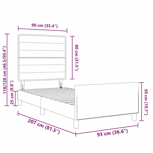 Bettgestell Grau 90x200 cm mit Kopfteil