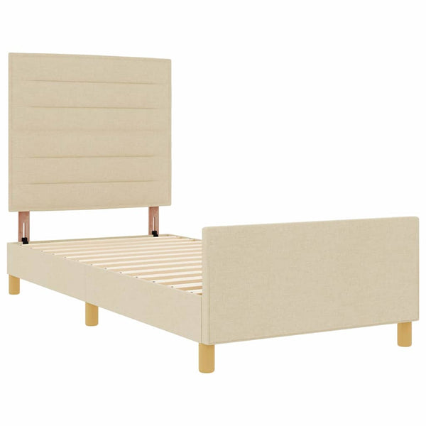Creme Bettgestell 90x200 cm mit Kopfteil